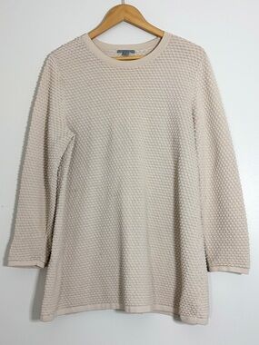 COS Cream Textured Knit Pullover Long Sleeve Top. Minimalist Loungewear Shirt